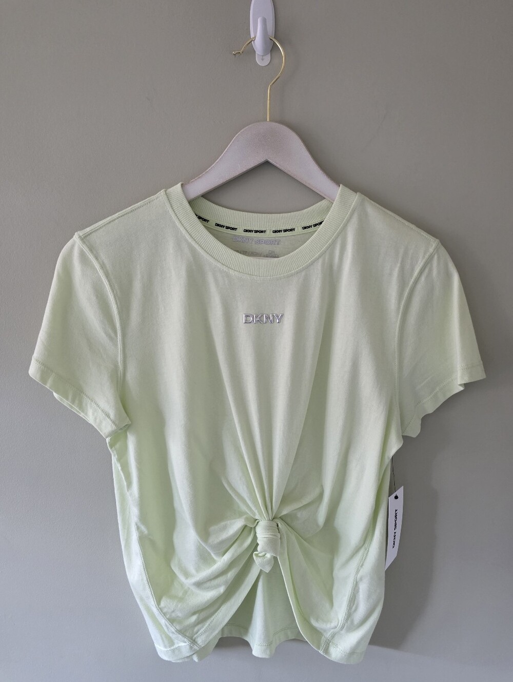 NWT DKNY Sport XS Activewear Athletic Loungewear Casual Neon Tie Front T-shirt